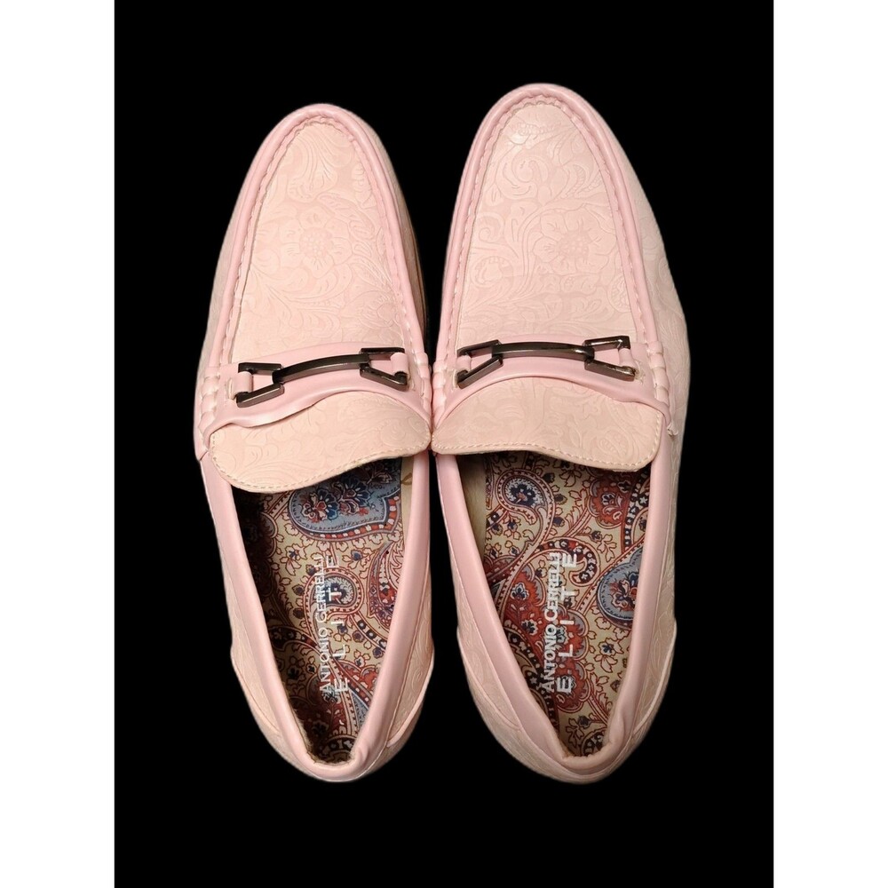 Antonio Cerrelli Elite Shoes Mens 8.5 Pink Embossed Loafers Slip On Dress Peach